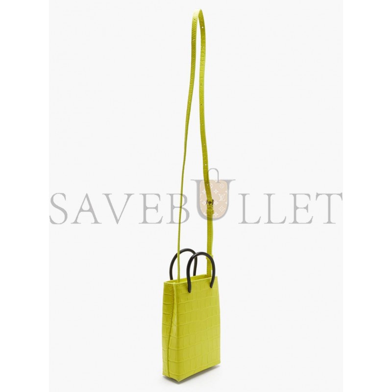 BALENCIAGA YELLOW SHOPPING MINI CROC-EFFFECT LEATHER CROSS-BODY BAG  MATCHESFASHION US (18*12.4*4.8cm)