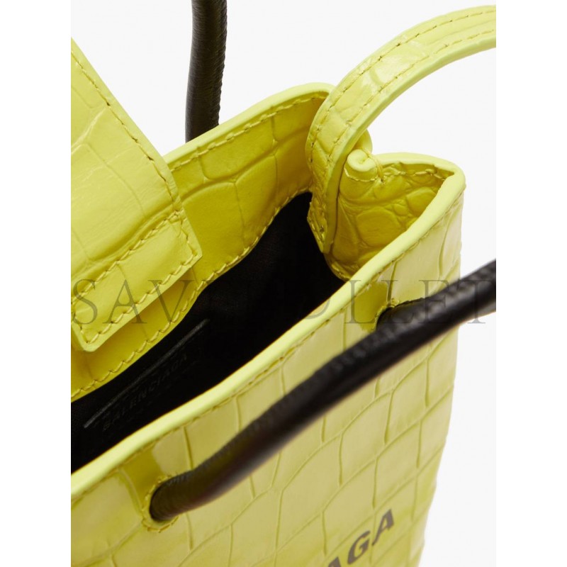 BALENCIAGA YELLOW SHOPPING MINI CROC-EFFFECT LEATHER CROSS-BODY BAG  MATCHESFASHION US (18*12.4*4.8cm)