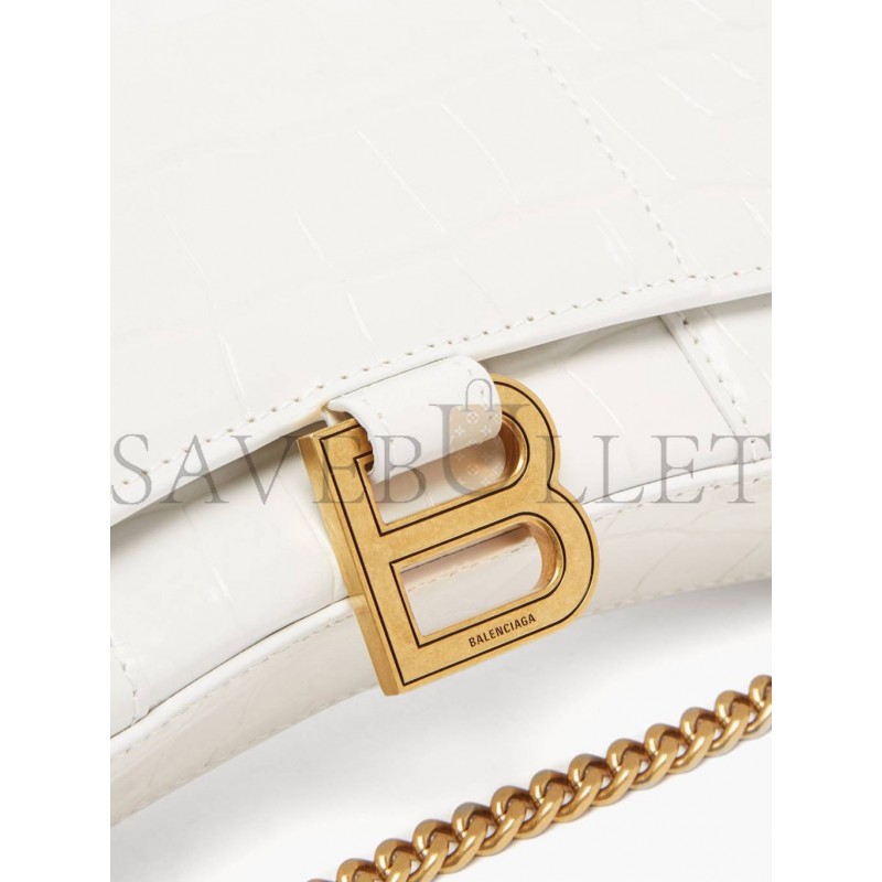 BALENCIAGA WHITE HOURGLASS CROCODILE-EFFECT LEATHER CROSS-BODY BAG MATCHESFASHION US (19.8*12.1*5cm)