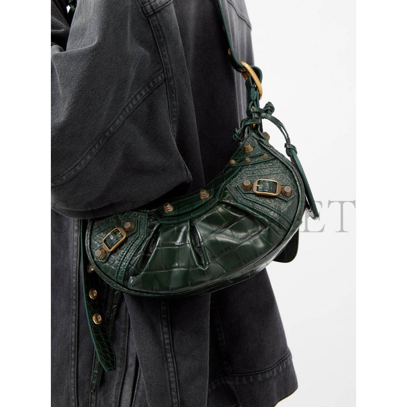 BALENCIAGA GREEN CAGOLE XS CROC-EFFECT LEATHER SHOULDER BAG MATCHESFASHION US (25.4*14*6cm)