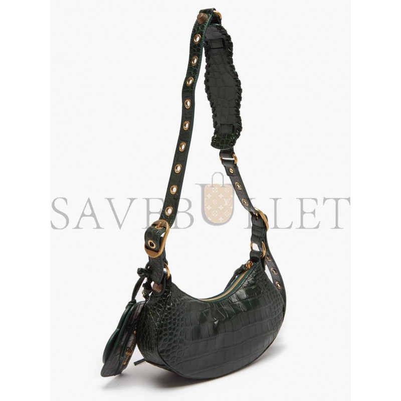 BALENCIAGA GREEN CAGOLE XS CROC-EFFECT LEATHER SHOULDER BAG MATCHESFASHION US (25.4*14*6cm)