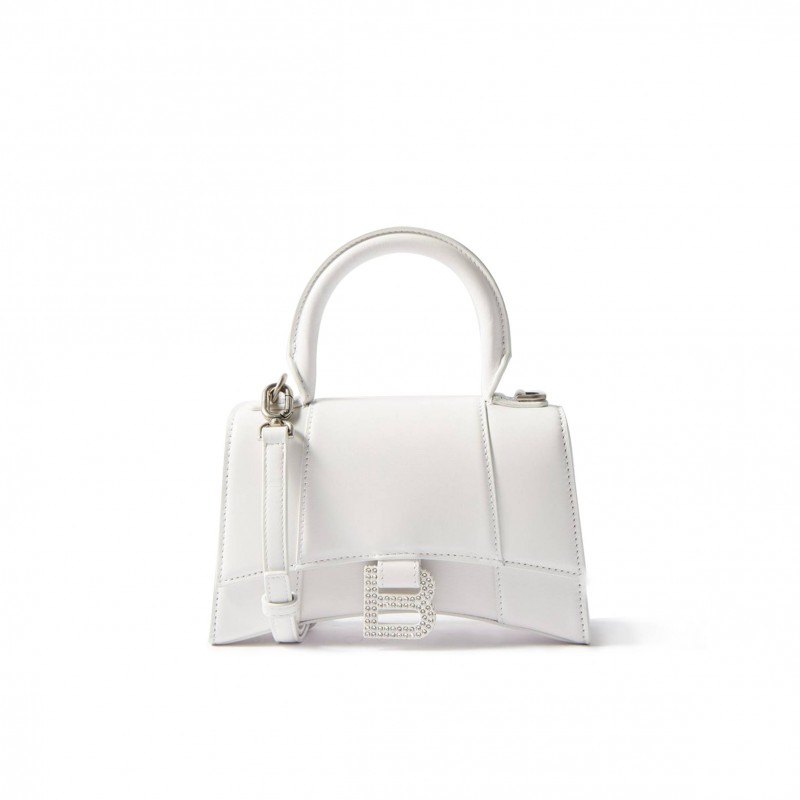 BALENCIAGA WHITE HOURGLASS XS CRYSTAL-LOGO LEATHER BAG MATCHESFASHION US (19*11.5*7.5cm)