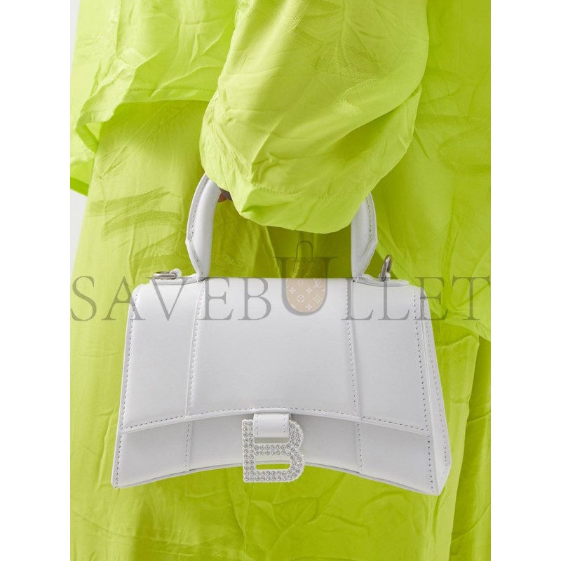 BALENCIAGA WHITE HOURGLASS XS CRYSTAL-LOGO LEATHER BAG MATCHESFASHION US (19*11.5*7.5cm)