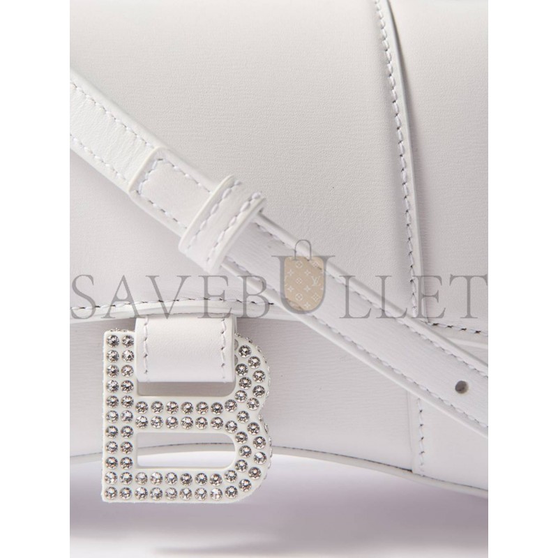 BALENCIAGA WHITE HOURGLASS XS CRYSTAL-LOGO LEATHER BAG MATCHESFASHION US (19*11.5*7.5cm)