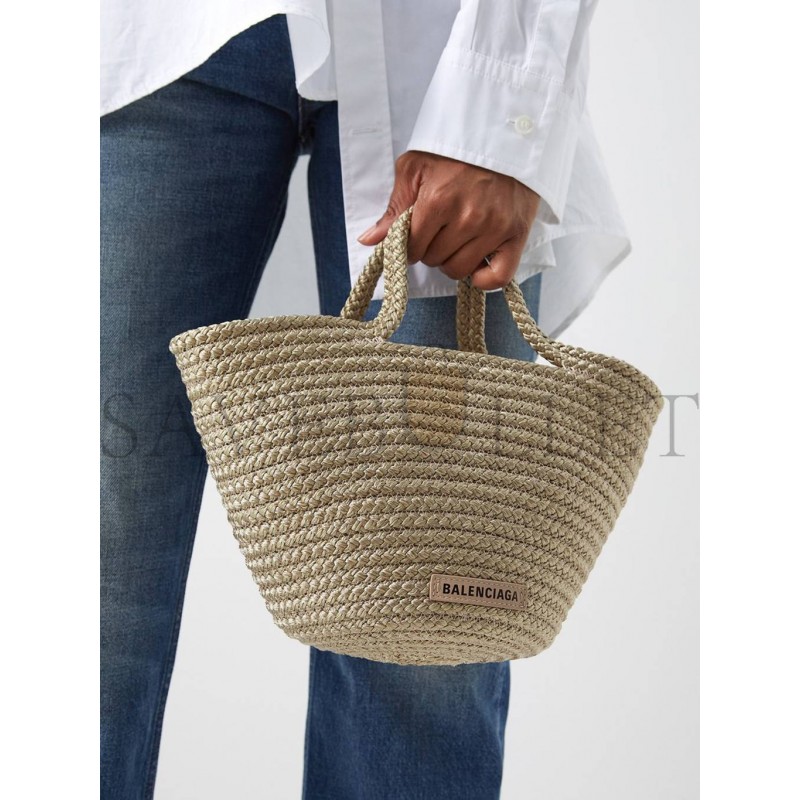 BALENCIAGA NEUTRAL IBIZA WOVEN BASKET BAG MATCHESFASHION US (32*20.5*14cm)