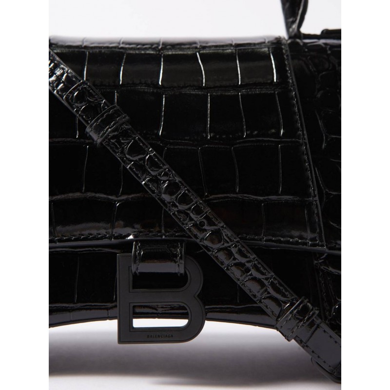 BALENCIAGA BLACK HOURGLASS S CROCODILE-EFFECT LEATHER BAG MATCHESFASHION US (22.5*15*10cm)