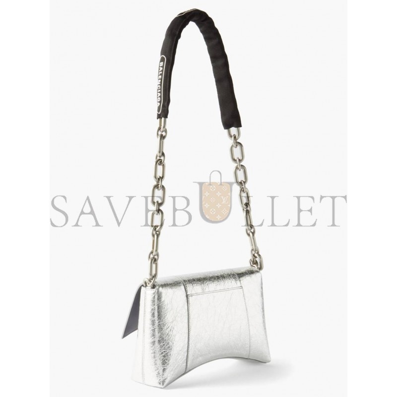 BALENCIAGA SILVER DOWNTOWN XS CROCODILE-EFFECT LEATHER SHOULDER BAG MATCHESFASHION US (25*16*6cm)