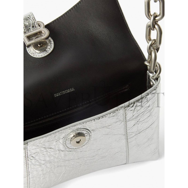 BALENCIAGA SILVER DOWNTOWN XS CROCODILE-EFFECT LEATHER SHOULDER BAG MATCHESFASHION US (25*16*6cm)