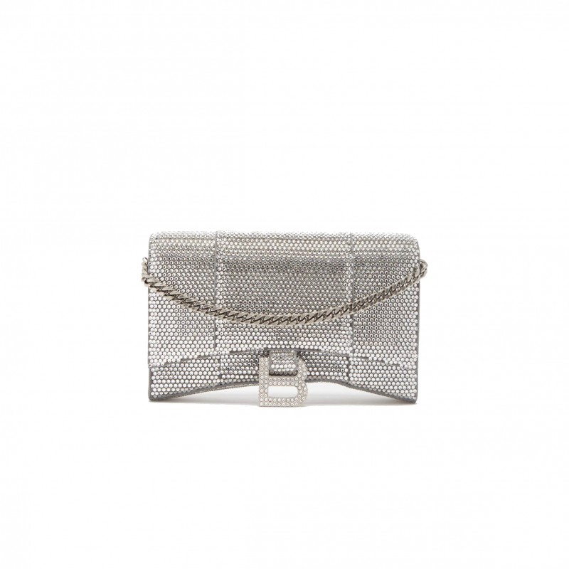 BALENCIAGA GREY HOURGLASS CRYSTAL-EMBELLISHED CROSS-BODY BAG MATCHESFASHION US (19.8*12.1*5cm)