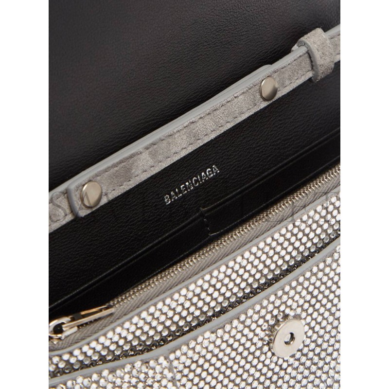 BALENCIAGA GREY HOURGLASS CRYSTAL-EMBELLISHED CROSS-BODY BAG MATCHESFASHION US (19.8*12.1*5cm)