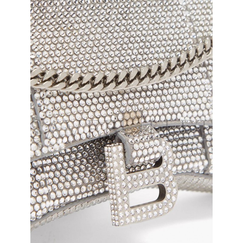 BALENCIAGA GREY HOURGLASS CRYSTAL-EMBELLISHED CROSS-BODY BAG MATCHESFASHION US (19.8*12.1*5cm)