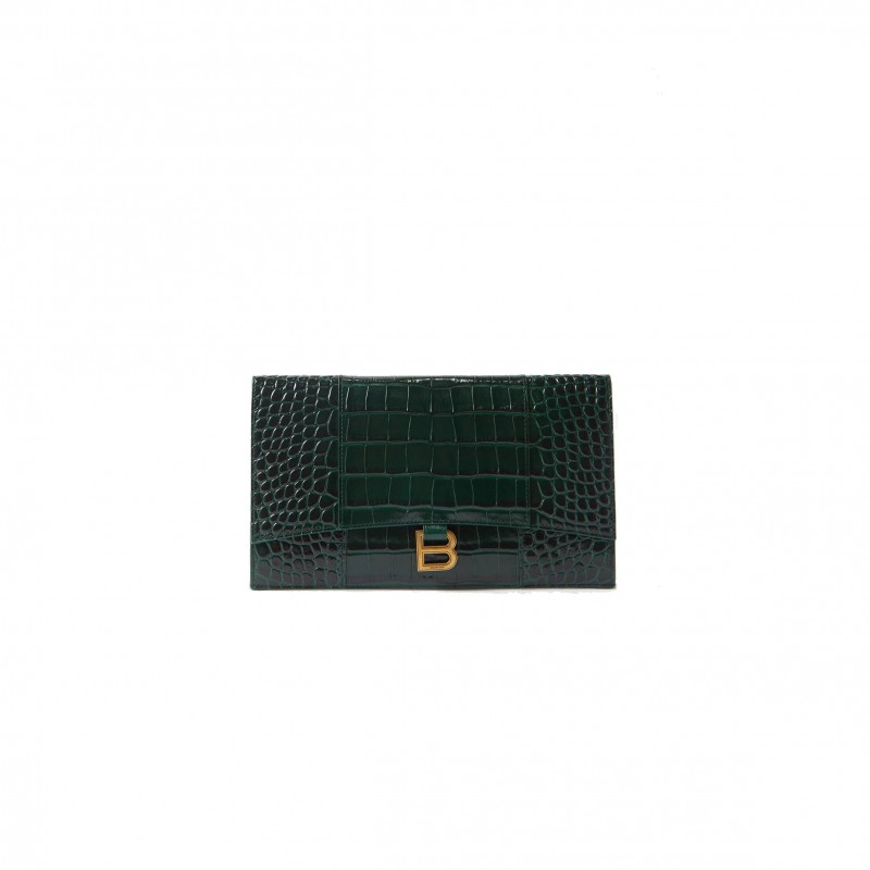 BALENCIAGA GREEN HOURGLASS CROC-EMBOSSED LEATHER POUCH MATCHESFASHION US (27*16cm)