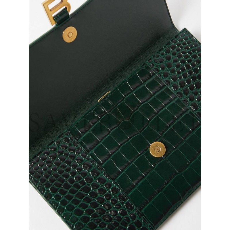 BALENCIAGA GREEN HOURGLASS CROC-EMBOSSED LEATHER POUCH MATCHESFASHION US (27*16cm)