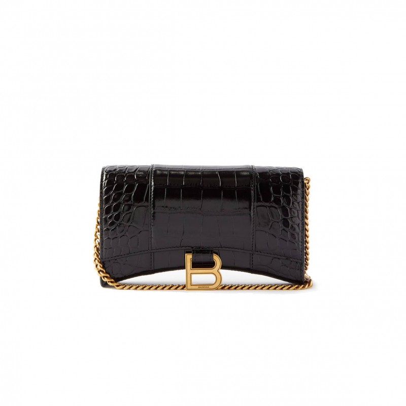 BALENCIAGA BLACK HOURGLASS CROCODILE-EFFECT LEATHER CROSS-BODY BAG  MATCHESFASHION US (19.8*12.1*5cm)