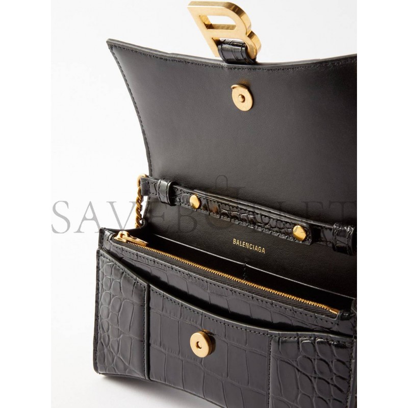 BALENCIAGA BLACK HOURGLASS CROCODILE-EFFECT LEATHER CROSS-BODY BAG  MATCHESFASHION US (19.8*12.1*5cm)