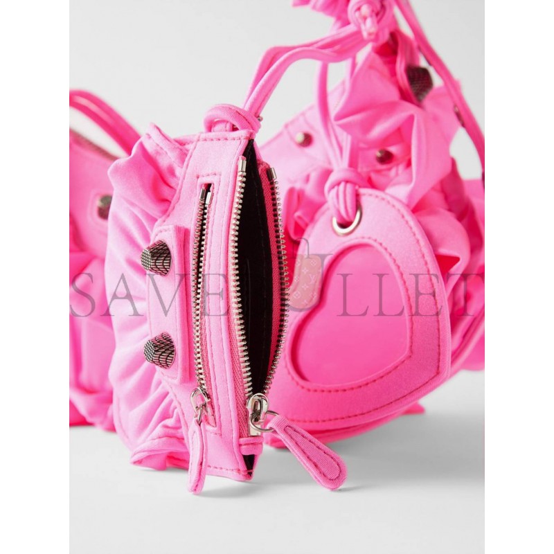 BALENCIAGA PINK LE CAGOLE XS RUFFLED SPANDEX SHOULDER BAG MATCHESFASHION US (25*15.2*6cm)