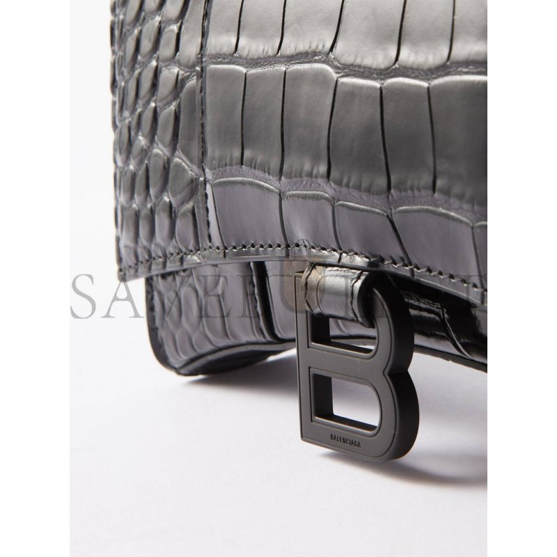 BALENCIAGA BLACK HOURGLASS CROC-EFFECT LEATHER CROSS-BODY BAG  MATCHESFASHION US (20*12.1*10.6cm)