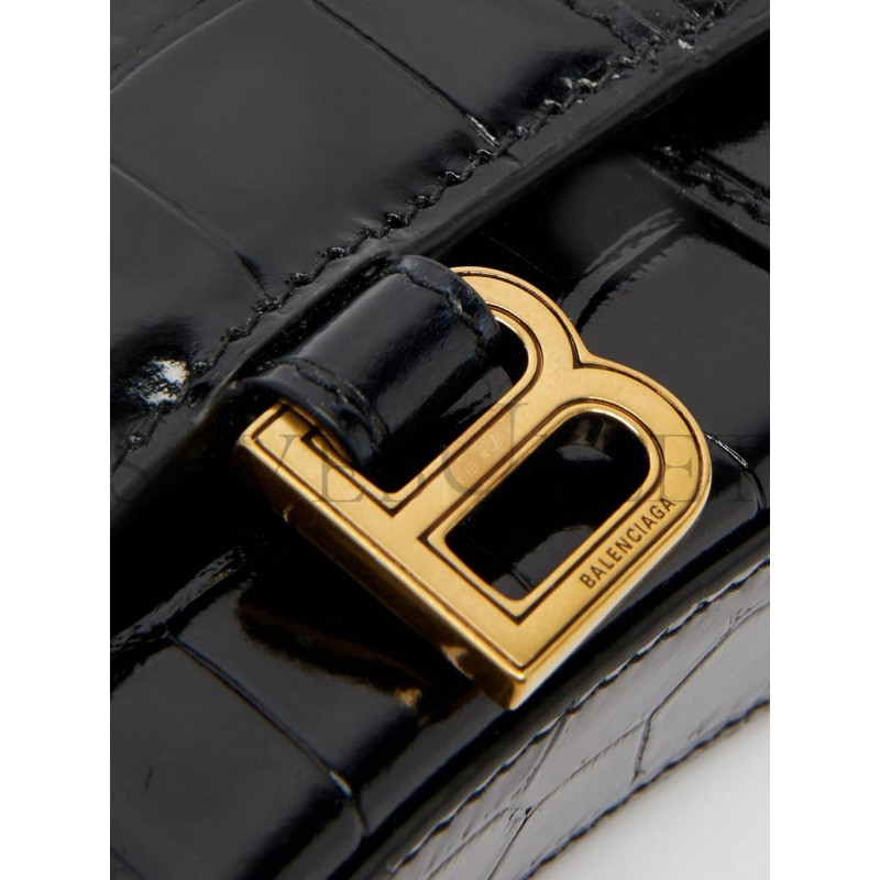 BALENCIAGA BLACK HOURGLASS MINI B-LOGO CROCODILE-EFFECT LEATHER BAG MATCHESFASHION US (11.6*7.8*4.5cm)