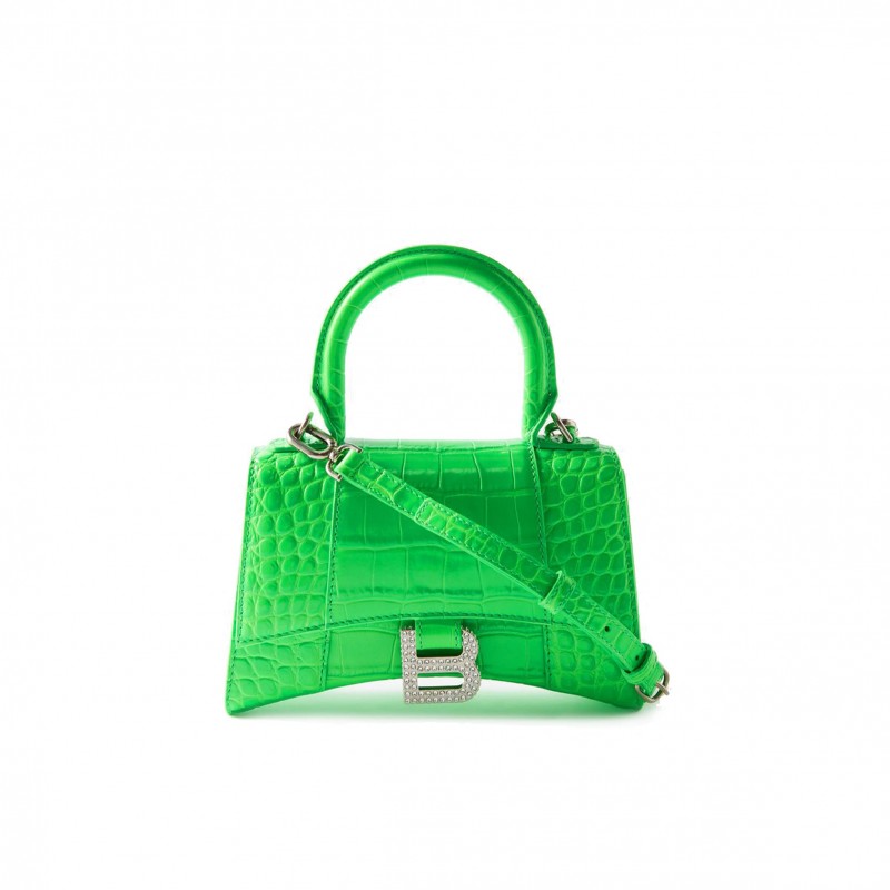 BALENCIAGA GREEN HOURGLASS XS CROCODILE-EFFECT LEATHER BAG  MATCHESFASHION US (19*12.5*8cm)