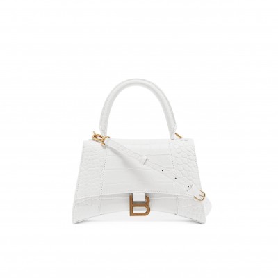 BALENCIAGA WHITE HOURGLASS S CROCODILE-EFFECT LEATHER BAG  MATCHESFASHION US (22.5*15*10cm)