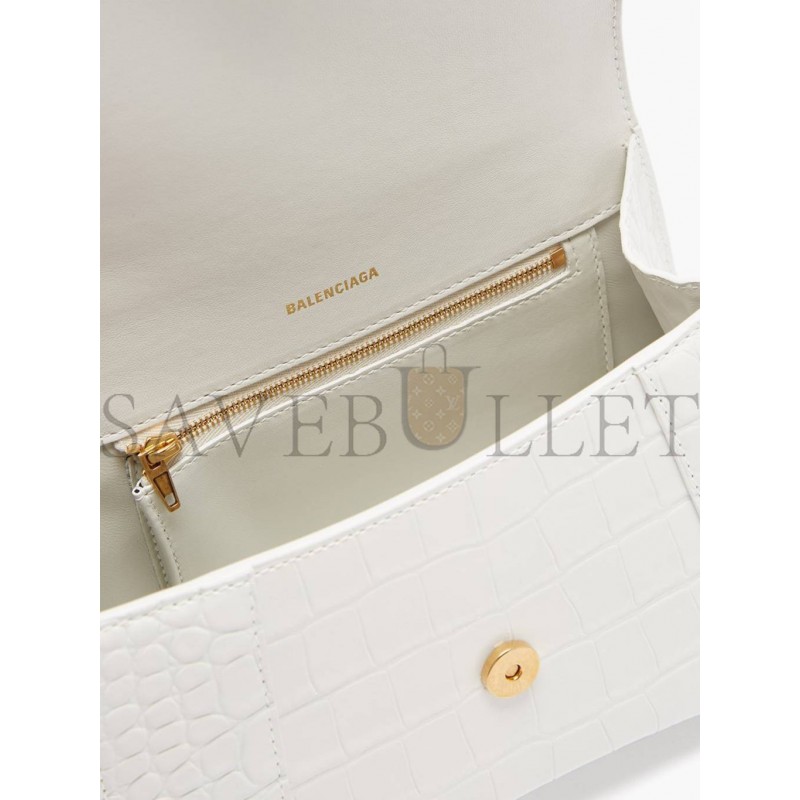 BALENCIAGA WHITE HOURGLASS S CROCODILE-EFFECT LEATHER BAG  MATCHESFASHION US (22.5*15*10cm)