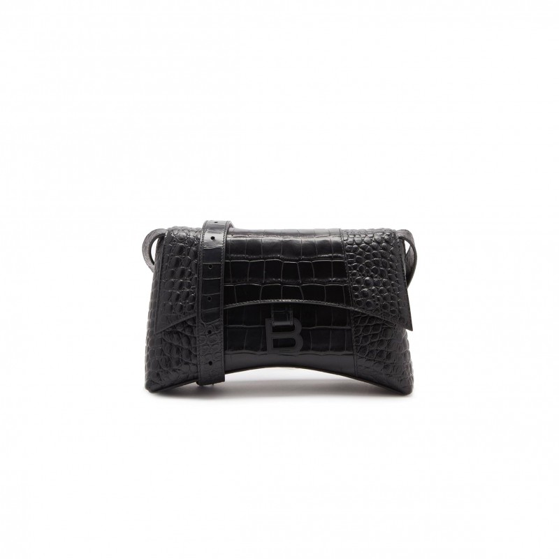 BALENCIAGA BLACK DOWNTOWN XS CROCODILE-EFFECT LEATHER BAG  MATCHESFASHION US (25.4*15*6cm)