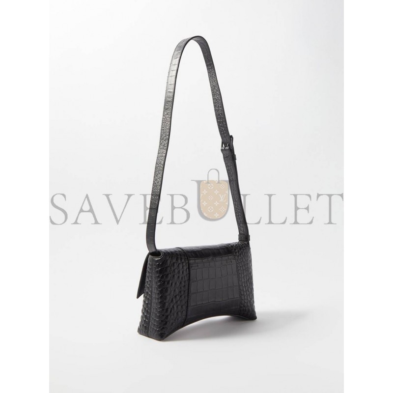 BALENCIAGA BLACK DOWNTOWN XS CROCODILE-EFFECT LEATHER BAG  MATCHESFASHION US (25.4*15*6cm)