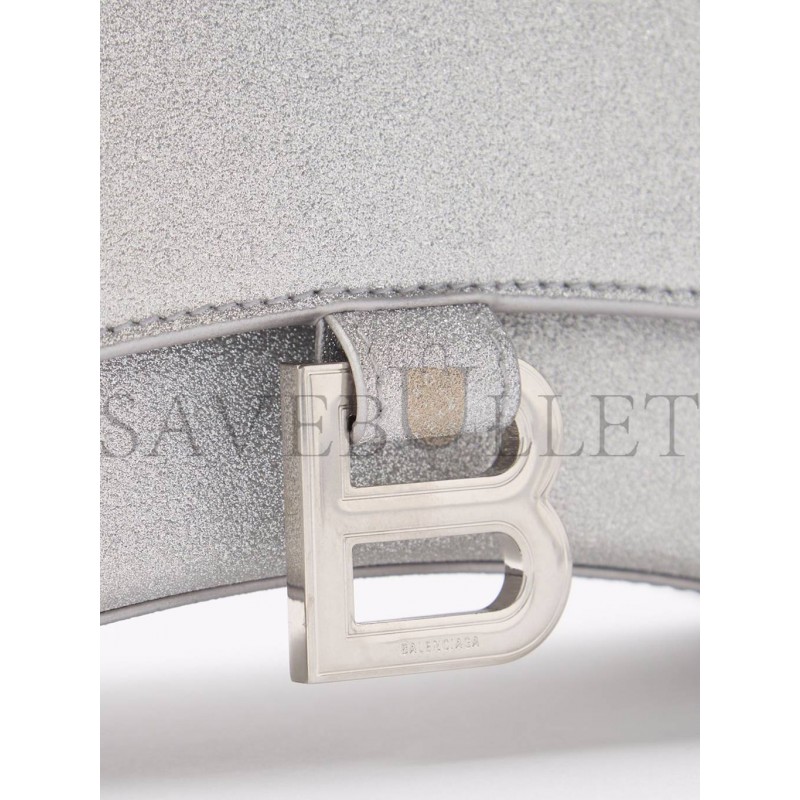 BALENCIAGA SILVER HOURGLASS XS GLITTER FAUX-LEATHER BAG MATCHESFASHION US (19*12*6.6cm)