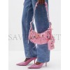 BALENCIAGA PINK LE CAGOLE XS LOGO-PRINT DENIM SHOULDER BAG MATCHESFASHION US (25.6*11.4*7.3cm)