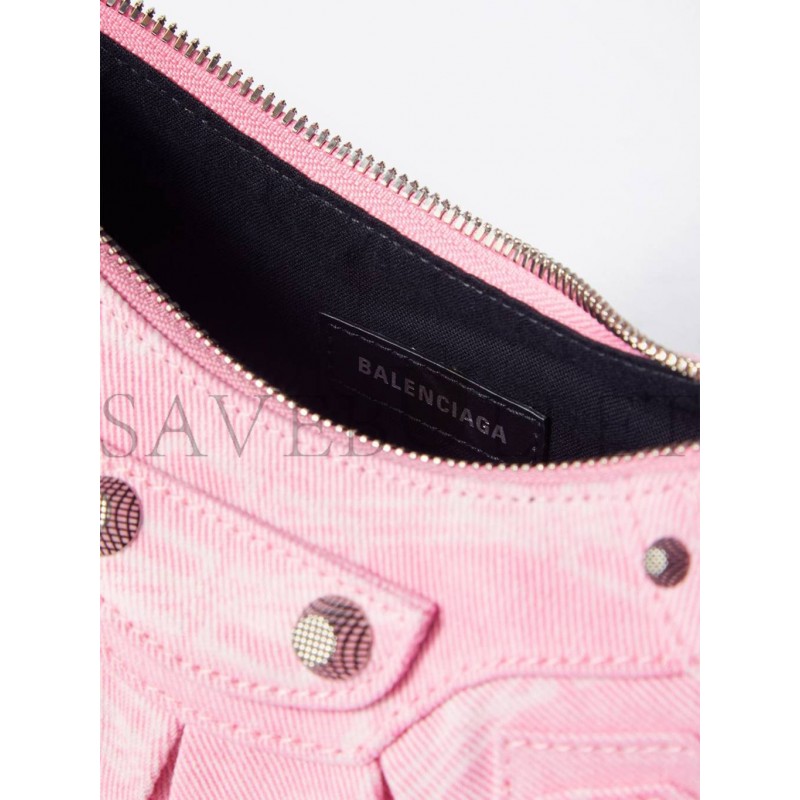 BALENCIAGA PINK LE CAGOLE XS LOGO-PRINT DENIM SHOULDER BAG MATCHESFASHION US (25.6*11.4*7.3cm)