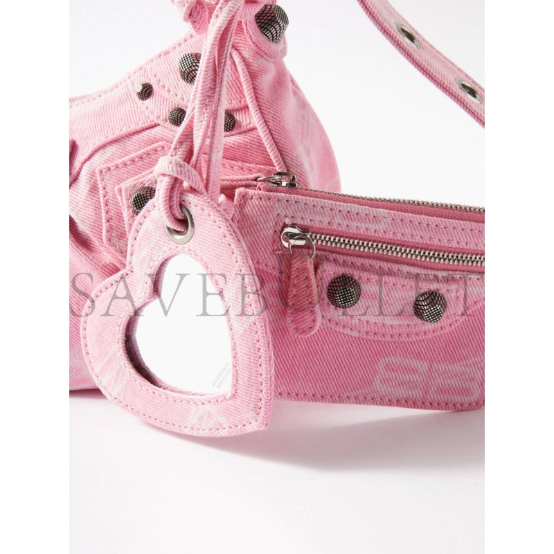 BALENCIAGA PINK LE CAGOLE XS LOGO-PRINT DENIM SHOULDER BAG MATCHESFASHION US (25.6*11.4*7.3cm)