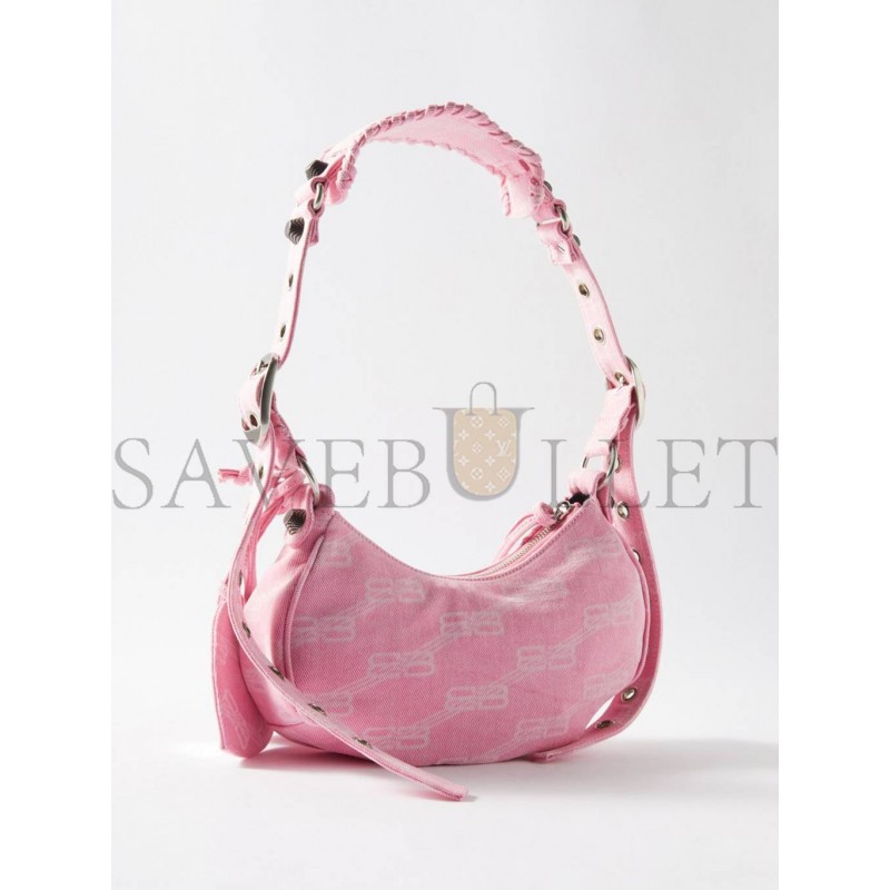 BALENCIAGA PINK LE CAGOLE XS LOGO-PRINT DENIM SHOULDER BAG MATCHESFASHION US (25.6*11.4*7.3cm)