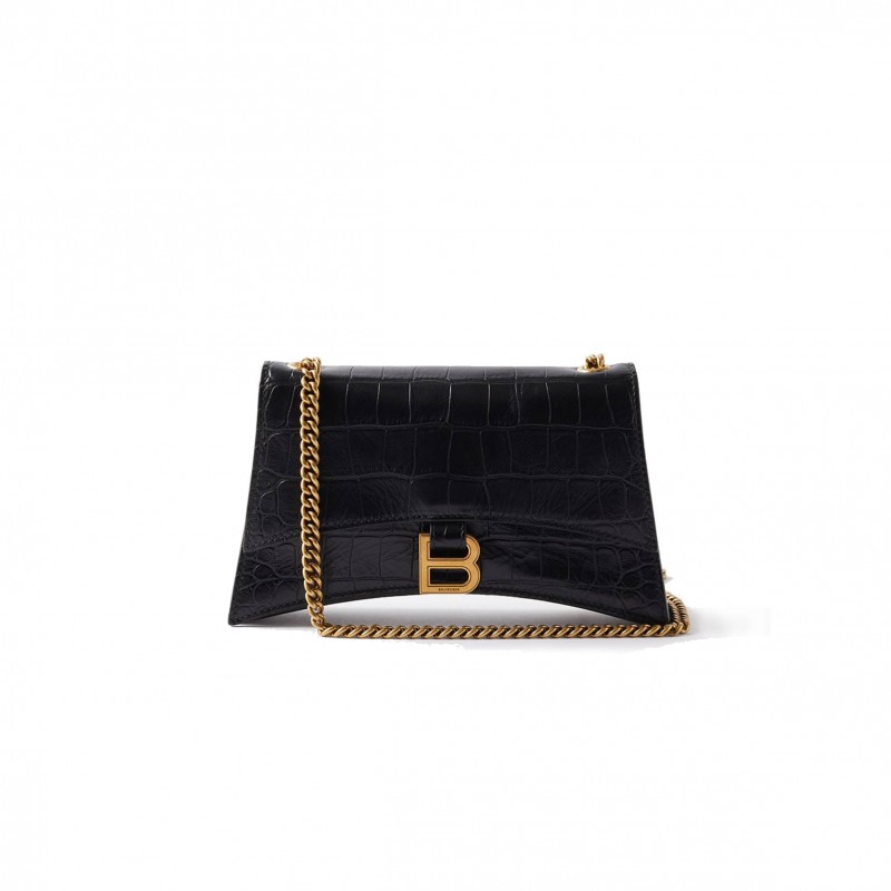 BALENCIAGA BLACK CRUSH XS CROCODILE-EFFECT LEATHER CROSS-BODY BAG MATCHESFASHION US (21.5*11*5cm)