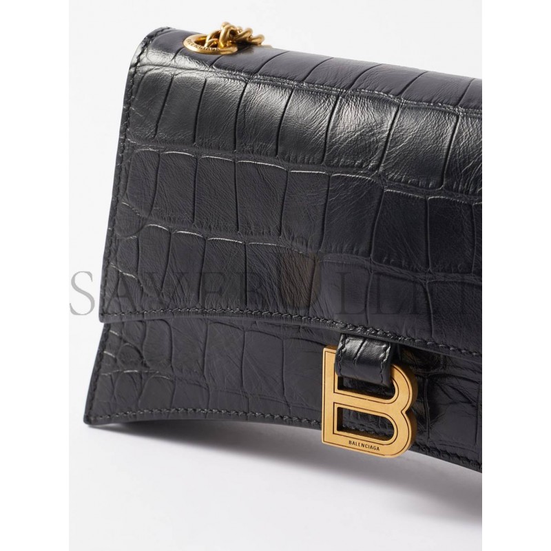 BALENCIAGA BLACK CRUSH XS CROCODILE-EFFECT LEATHER CROSS-BODY BAG MATCHESFASHION US (21.5*11*5cm)