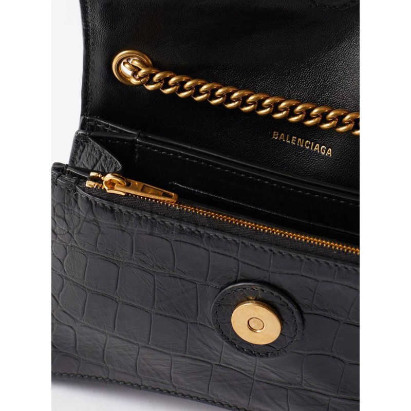 BALENCIAGA BLACK CRUSH XS CROCODILE-EFFECT LEATHER CROSS-BODY BAG MATCHESFASHION US (21.5*11*5cm)