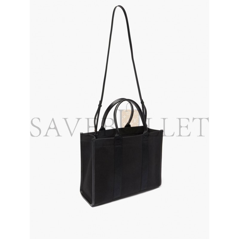 BALENCIAGA BLACK NEO NAVY M LEATHER-TRIMMED CANVAS TOTE BAG  MATCHESFASHION US (34.5*25.9*12.9cm)