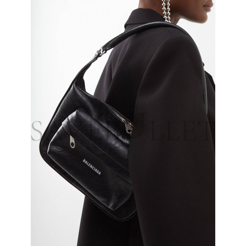 BALENCIAGA BLACK RAVER MEDIUM CREASED-LEATHER SHOULDER BAG MATCHESFASHION US (30*18*7.5cm)