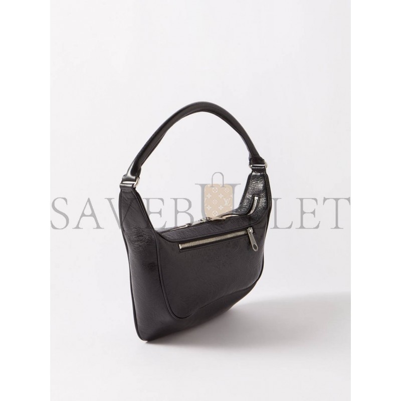 BALENCIAGA BLACK RAVER MEDIUM CREASED-LEATHER SHOULDER BAG MATCHESFASHION US (30*18*7.5cm)