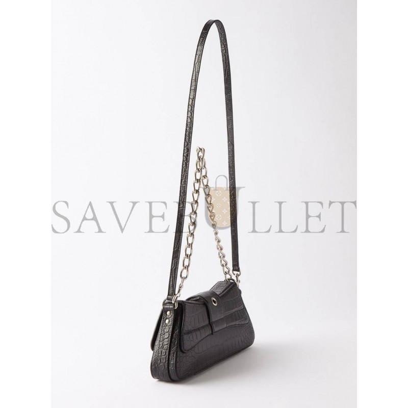 BALENCIAGA BLACK LINDSAY S CROCODILE-EFFECT LEATHER SHOULDER BAG MATCHESFASHION US (25.6*11.4*7.3cm)