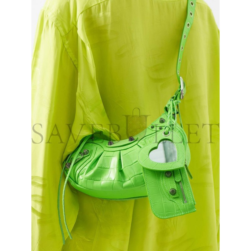 BALENCIAGA GREEN LE CAGOLE XS CROC-EFFECT LEATHER SHOULDER BAG MATCHESFASHION US (25*15.2*6cm)