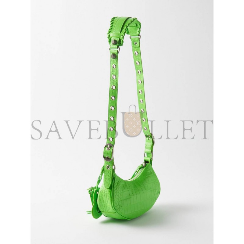 BALENCIAGA GREEN LE CAGOLE XS CROC-EFFECT LEATHER SHOULDER BAG MATCHESFASHION US (25*15.2*6cm)