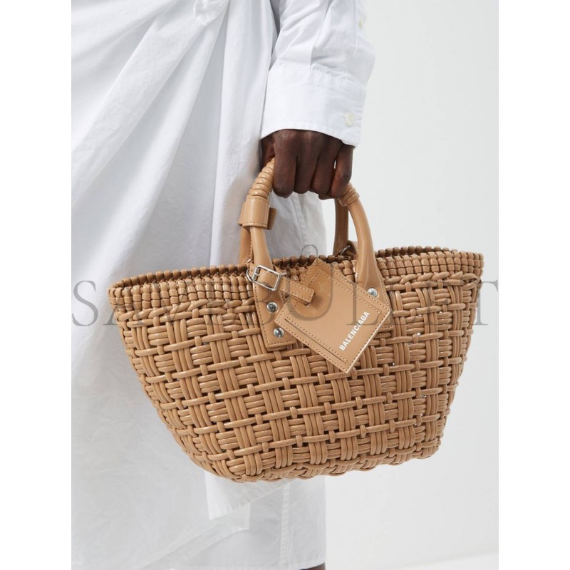 BALENCIAGA BEIGE BISTRO XS WOVEN FAUX-LEATHER BASKET BAG  MATCHESFASHION US (35.5*21*11cm)