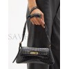 BALENCIAGA BLACK BB-PLAQUE CROCODILE-EFFECT LEATHER SHOULDER BAG MATCHESFASHION US (19*12.1*7.6cm)