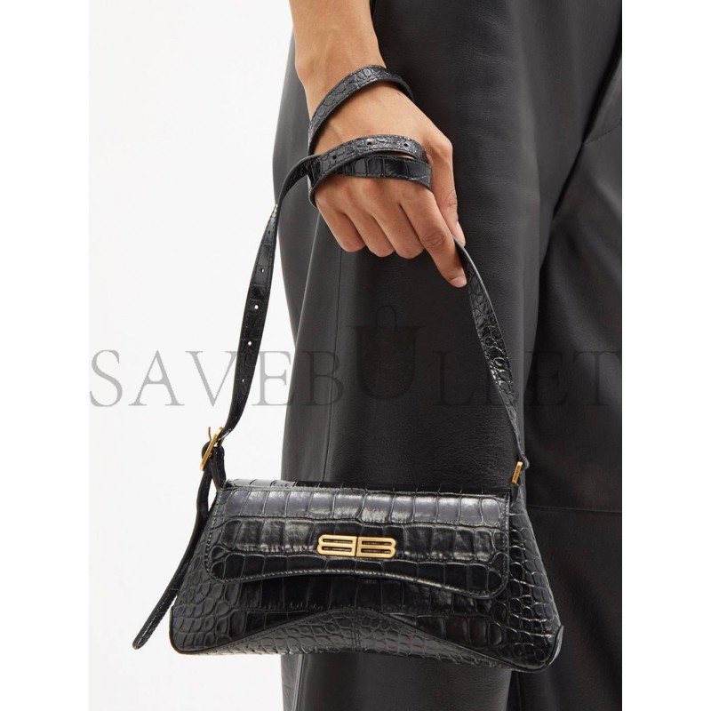 BALENCIAGA BLACK BB-PLAQUE CROCODILE-EFFECT LEATHER SHOULDER BAG MATCHESFASHION US (19*12.1*7.6cm)