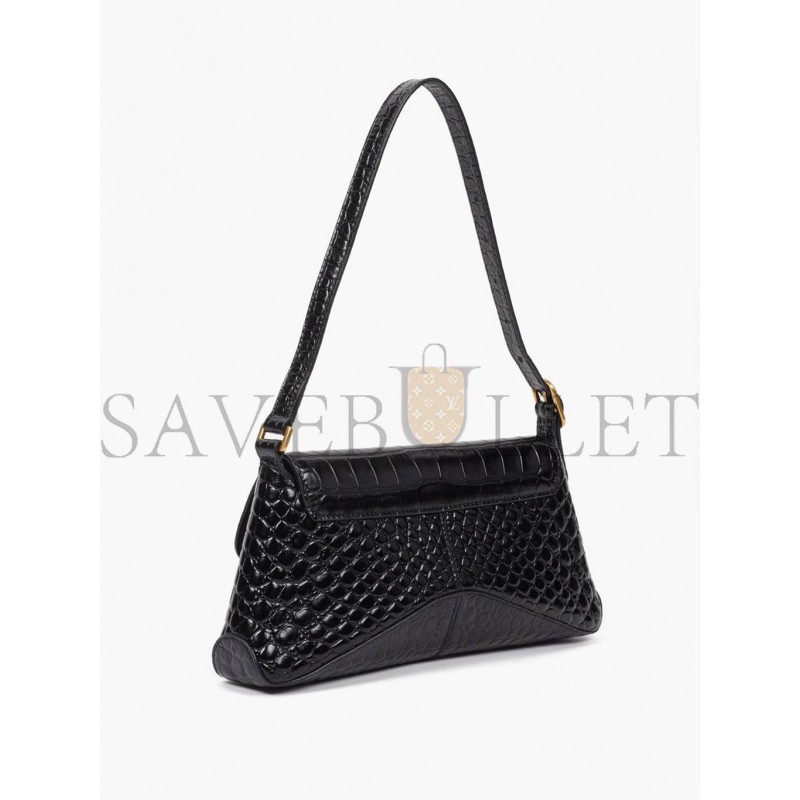 BALENCIAGA BLACK BB-PLAQUE CROCODILE-EFFECT LEATHER SHOULDER BAG MATCHESFASHION US (19*12.1*7.6cm)