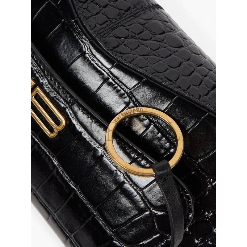 BALENCIAGA BLACK BB-PLAQUE CROCODILE-EFFECT LEATHER SHOULDER BAG MATCHESFASHION US (19*12.1*7.6cm)