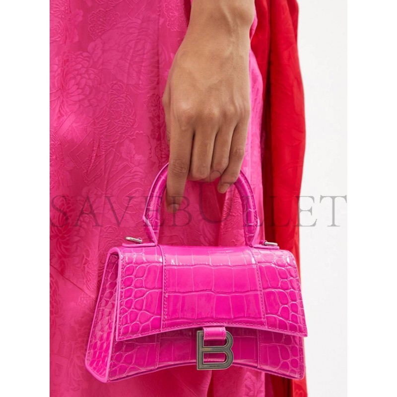 BALENCIAGA PINK HOURGLASS XS CROCODILE-EFFECT LEATHER BAG MATCHESFASHION US (19.5*12*5cm)