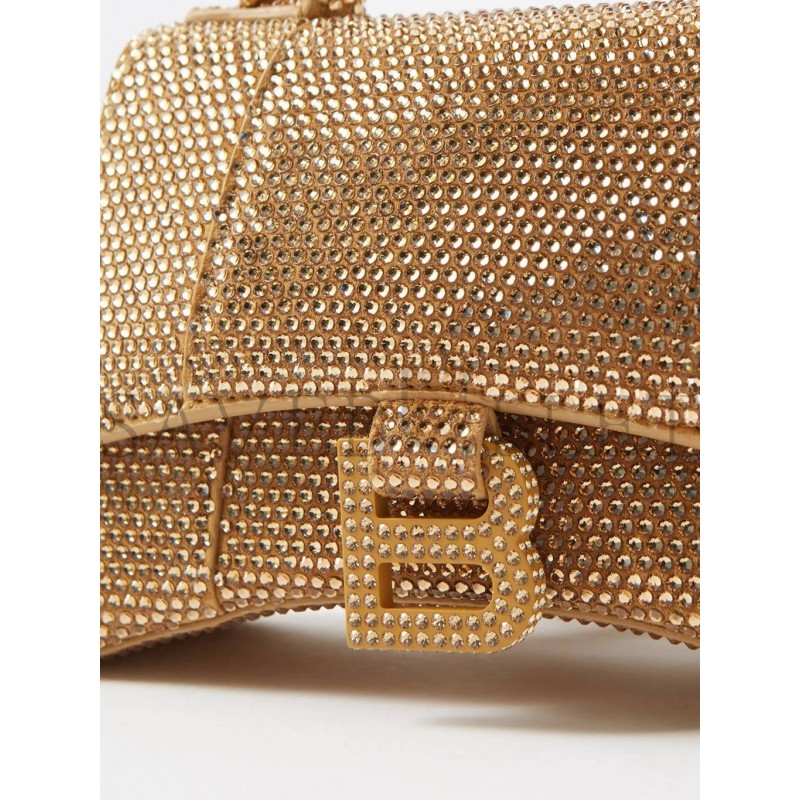 BALENCIAGA GOLD HOURGLASS XS CRYSTAL-EMBELLISHED HANDBAG MATCHESFASHION US (19*12.1*7.6cm)