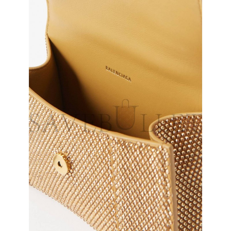 BALENCIAGA GOLD HOURGLASS XS CRYSTAL-EMBELLISHED HANDBAG MATCHESFASHION US (19*12.1*7.6cm)