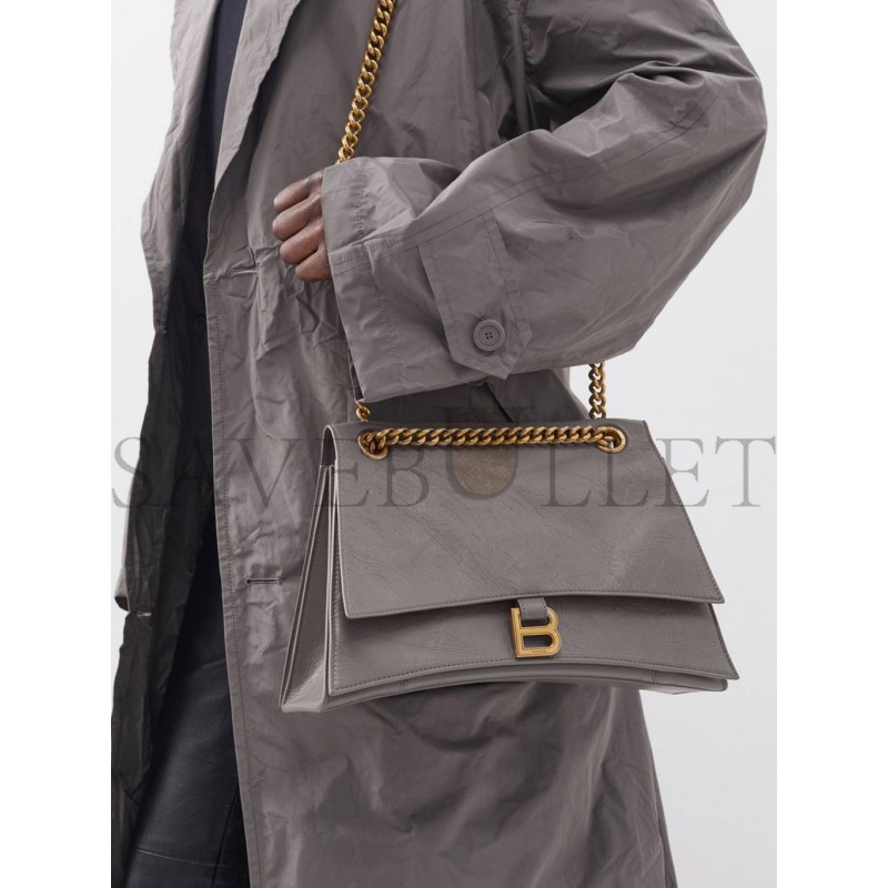 BALENCIAGA GREY CRUSH MEDIUM CREASED-LEATHER SHOULDER BAG MATCHESFASHION US (30.4*20.5*10.1cm)